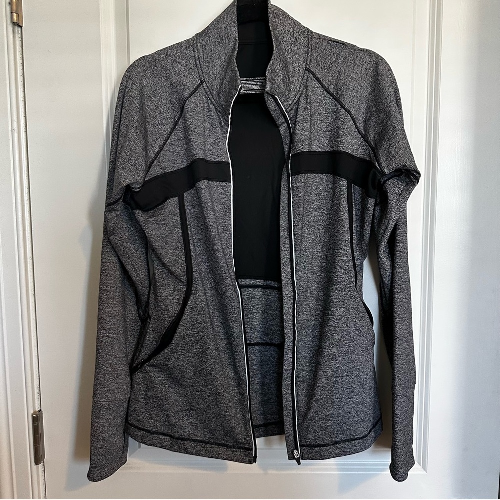 Victoria's Secret VSX Gray and Black Athletic Zip Jacket With Reflective Accents